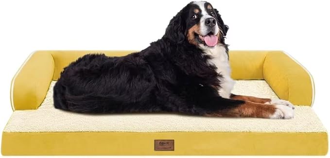 Large Dog Bed Orthopedic Washable - Waterproof with Removable Cover - Memory Foam - Beds Bolster Pet - Couch Sofa - XXXL Large Big Jumbo Dogs - Ginger Yellow Giant Dog Bed