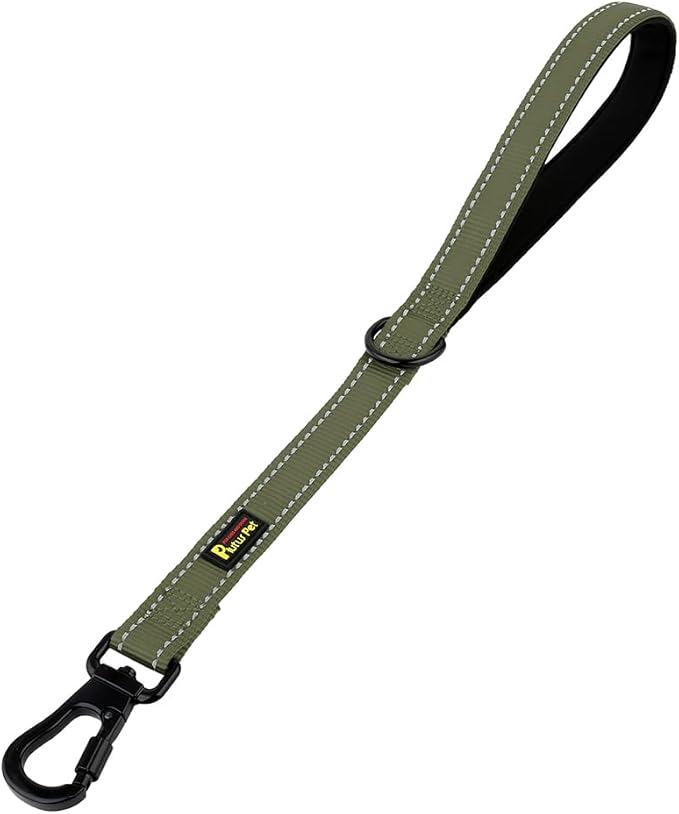 PLUTUS PET Short Training Dog Leash with Padded Handle for Medium Large Dogs,18 Inch Heavy Duty Strong Traffic Leash with Carabiner Clip for Climbing Walking or Guiding Blind(18”，Ranger Green)