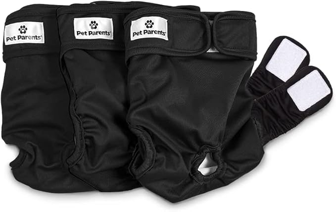 Pet Parents® Washable Dog Diapers (3pack) + Extendrs® of Durable Doggie Diapers, Premium Dog Diapers Female & Male (Medium, Black)
