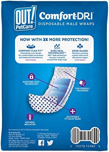 OUT! Pet Care Disposable Male Dog Diapers | Absorbent Male Wraps with Leak Proof Fit | XS/Small, 12 Count (Pack of 4)