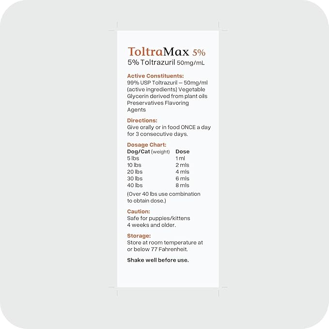 Toltrazuril 5.0% for Horses, Dogs, Cats, 240mL/8 Ounce, for Non-Food Chain Animals, Alfalfa
