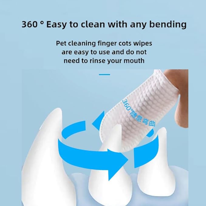 Pet Teeth Cleaning Finger Wet Wipes for Dogs and Cats Easy Oral Care Ear Eye Soft Disposable Wipe Dog Cat Toothbrush Cleaner Safe Non-Irritating Grooming Kit Care 60 Counts