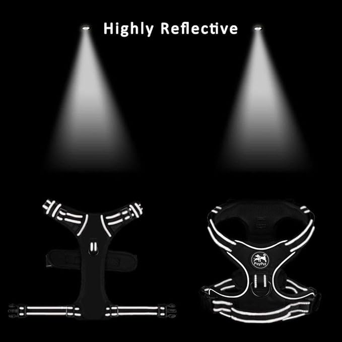 PoyPet No Pull Dog Harness, Reflective Comfortable Vest Harness with Front & Back 2 Leash Attachments and Easy Control Handle Adjustable Soft Padded Pet Vest for Small to Large Dogs (Light Blue,L)