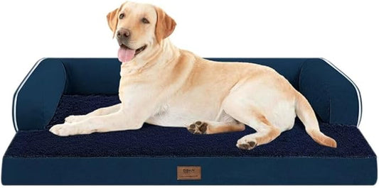 Large Dog Bed Orthopedic Washable - Waterproof with Removable Cover - Memory Foam - Beds Bolster Pet - Couch Sofa - XXL Large Big Dogs - Navy Blue Dog Bed