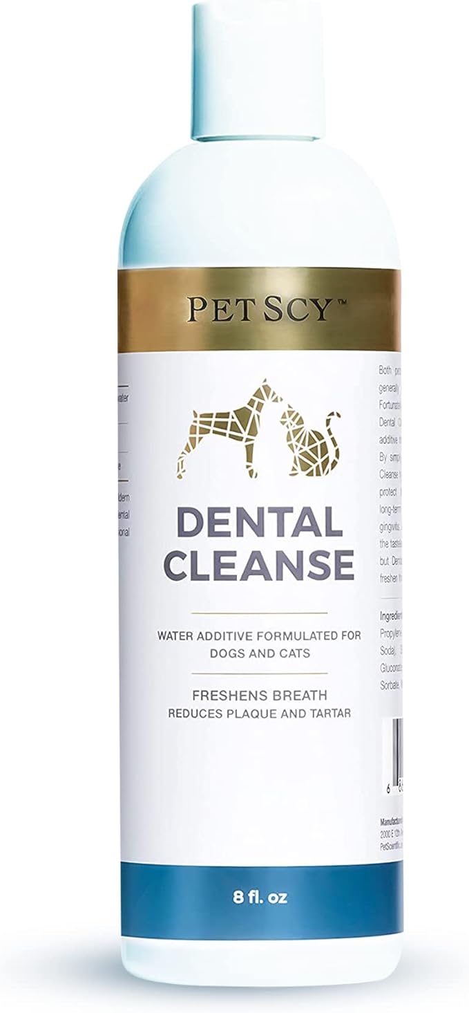 Petscy - Dental Cleanse, All-Natural Cat & Dog Tartar Remover for Teeth, Cat & Dog Water Additive for Dental Care, Suitable for All Ages, Breeds & Sizes, 8 Oz