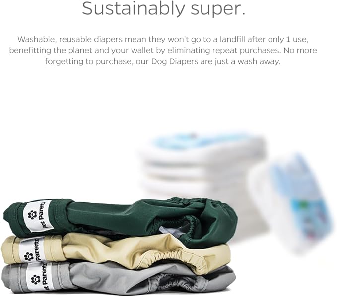 Pet Parents® Washable Dog Diapers (3pack) + Extendrs® of Durable Doggie Diapers, Premium Dog Diapers Female (Small, Spruce)