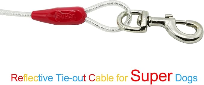 Petest 40ft Reflective Tie-Out Cable for Super Dogs Up to 250 Pounds