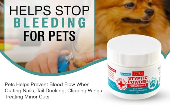 G.B.S 5 oz Styptic Powder for Dogs, Cats & Birds – Quick Blood Clotting for Nail Clipping, Minor Cuts, Tail Docking & Wing Clipping – Pet First Aid Hemostatic Powder with Sealed Top & Scoop (3)