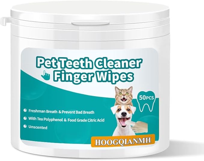 Pet Dental Finger Wipes for Dogs & Cats | Teeth Cleaning Wipes with Natural Formula | Remove Plaque & Tartar | Fresh Breath, Safe & Gentle (50 Count)