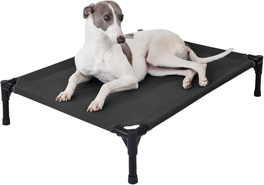 pettycare Elevated Outdoor Dog Bed - Dog Cots for Medium Pet, Heavy Duty Raised Cot Waterproof, Cooling Pets Bed with Washable Durable Teslin Mesh and Non Slip Feet, 32 Inches, Black
