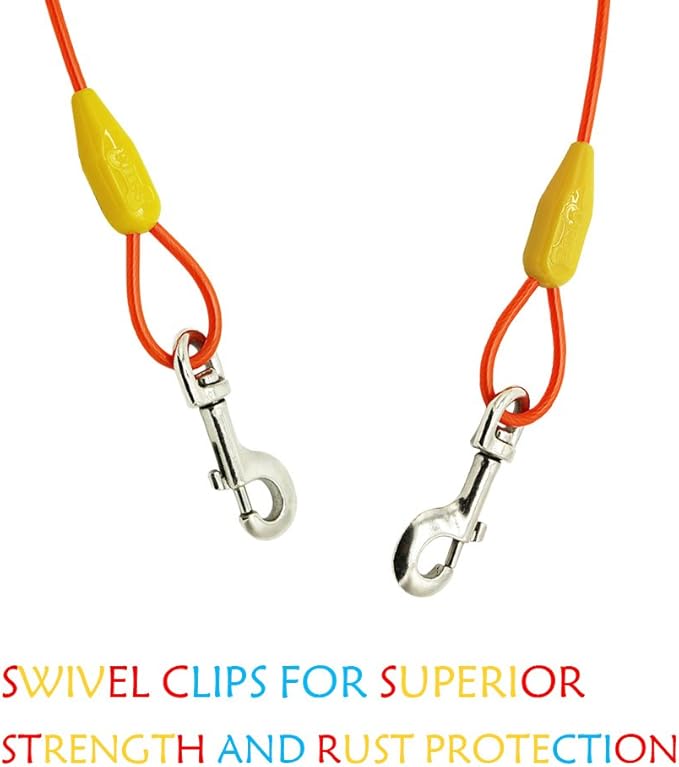 Petest 25ft Tie-Out Cable with Crimp Cover for Large Dogs Up to 90 Pounds