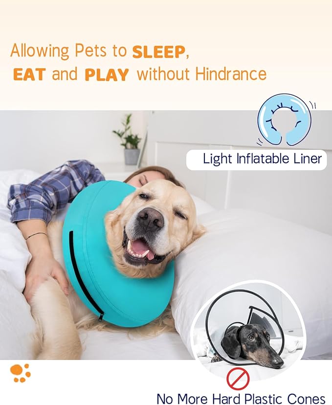Supet Inflatable Dog Cone Collar for Large Medium Small Dogs, Soft Cone Collar for Dogs Cats, ECollar Doggie Neck Donut Dog Cone Alternative After Surgery