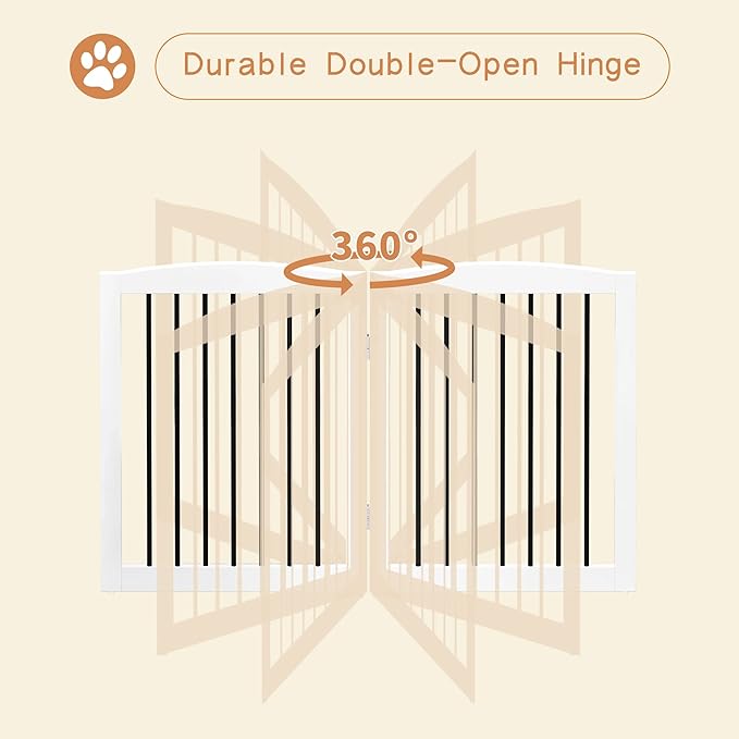 Freestanding Wooden Pet Gate for House, Foldable Indoor Dog Gate for Doorways, Stairs - 24" Height, 3 Panels, White