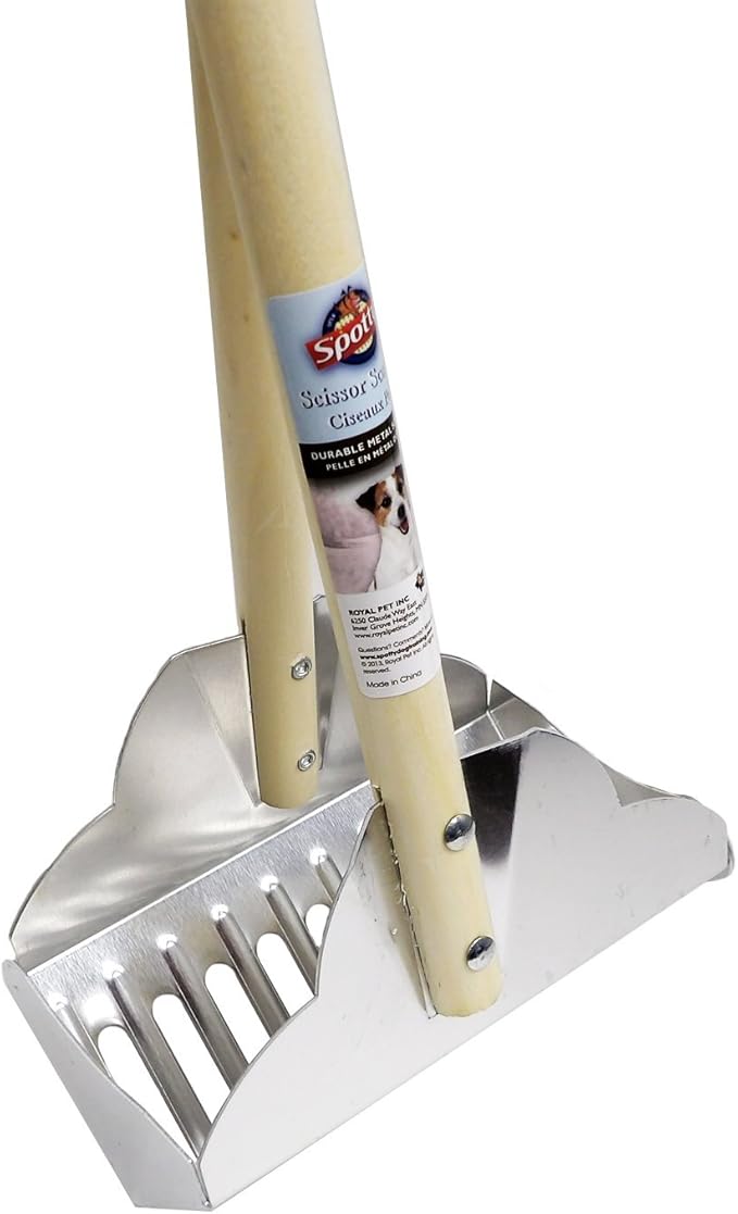 Spotty Easy Pet Dog Waste Pick Up Metal Tray Lightweight Scissor Pooper Scooper with Rake
