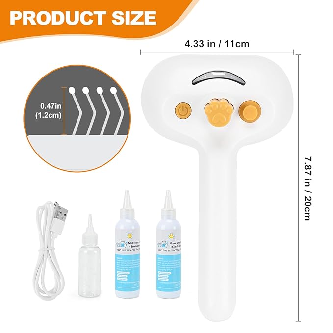 Pet Steam Brush for Cats and Dogs, 4-in-1 Cat Brush for Shedding, Spray Hair Removal Comb with 2 Waterless Shampoo, Pet Hair Removal Tool for Long & Short Haired Pets