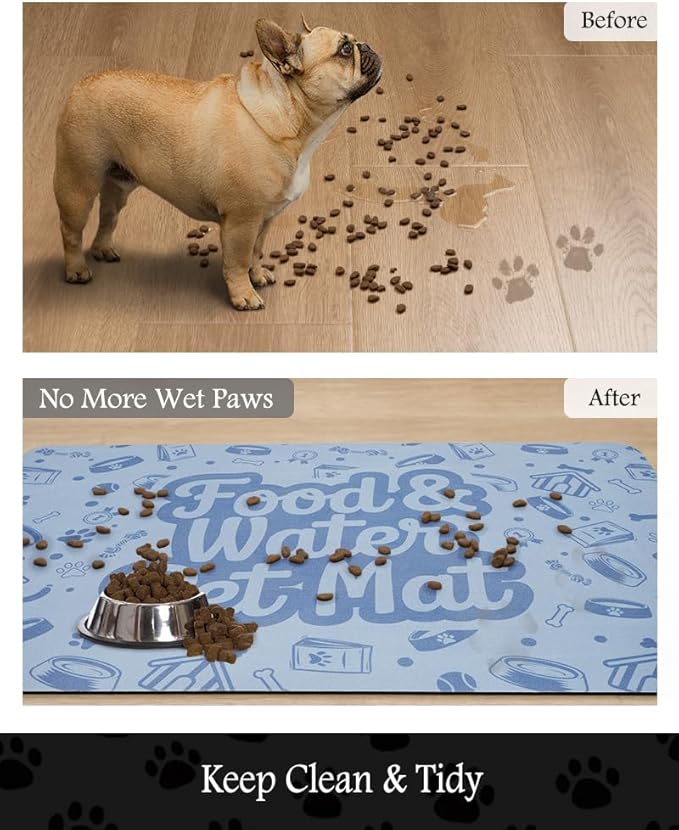 Pet Feeding Mat-Absorbent Dog Mat for Food and Water Bowl-No Stains Quick Dry Water Dispenser Mat-Dog Accessories Pet Supplies-Bowl for Messy Drinkers（Words,17"x28"