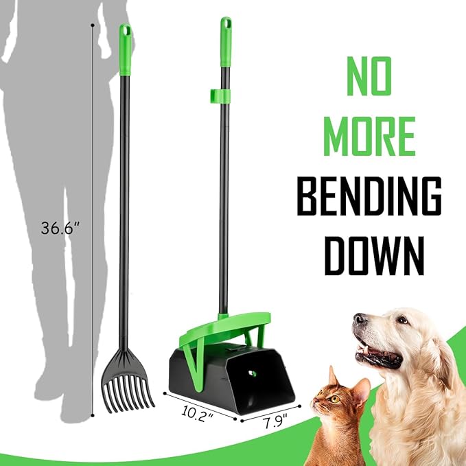 Pooper Scooper Swivel Bin & Rake with 100 Waste Bags, Dog Pooper Scooper with Bag Attachment for Large Medium Small Dogs, Poop Scooper with Lid for Lawn Yard Dog Kennel