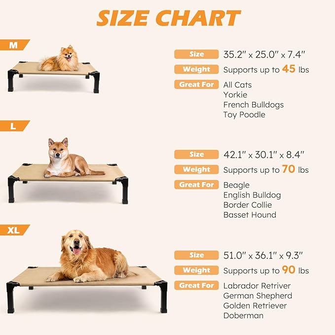 Heeyoo Elevated Dog Bed, Cooling Raised Pet Cot with Chew Proof Washable Breathable Mesh and Metal Frame, Portable Dog Cot Bed with No-Slip Feet for Outdoor or Indoor Use