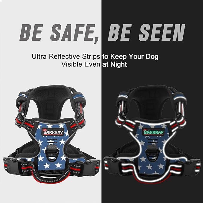 BARKBAY No Pull Dog Harness Front Clip Heavy Duty Reflective Easy Control Handle for Large Dog Walking(Star,M)