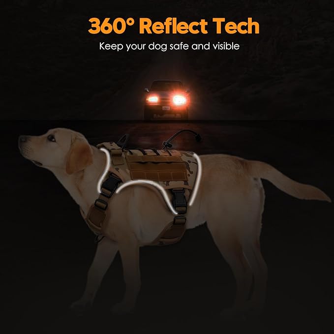 Heavy-Duty Tactical Dog Harness for Large Dogs, No Pull Adjustable Reflective Pet Vest with Molle System, K9 Military-Grade Control for Service Training, Outdoor & 10+ Breeds, Desert Camo, X-Large