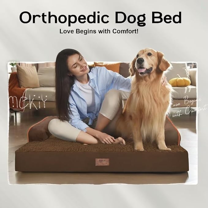 Small Dog Bed Waterproof Orthopedic Dog Beds for Medium Sized Dogs Comfy Pet Cat Bed with Sides, Washable Removable Cover