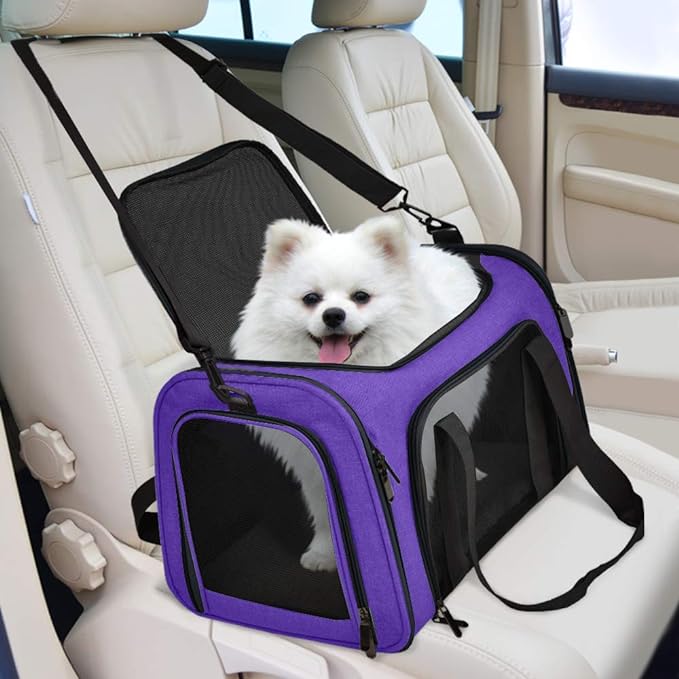Pet Carrier for Small Medium Cats Dogs Puppies up to 15 Lbs, Airline Approved Small Dog Carrier Soft Sided, Collapsible Travel Puppy Carrier - Purple