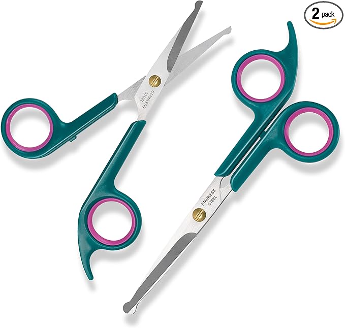 Professional Dog and Cat Grooming Scissors, Pet Grooming Shears, Sharp Stainless Steel Blade With Round Tips - Safety Fur Trimming for Dogs, Cats (Set of 2)