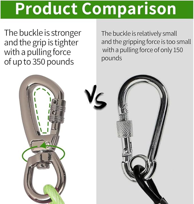 Dog tie Out Cable, 10/20/25/30/50/70/100 feet, Suitable for Dogs up to 350 pounds, Dog Cable with Swivel Buckle, Lightweight, Non-Winding, for Outdoor Camping, Yard Dog Cable (Green, 10FT)