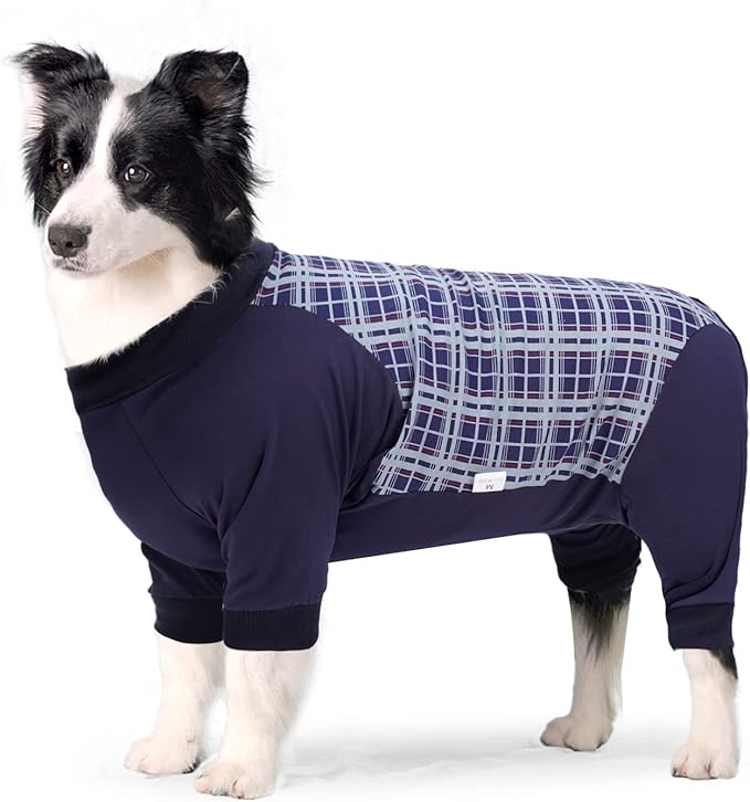 Dog Recovery Suit, Abdominal Wound After Surgery Wear, Anti Licking Bodysuit with Zipper, E-Collar & Cone Alternatives, Plaid Dog Spay Surgical Shirt Prevent Shedding(Medium, Blue)