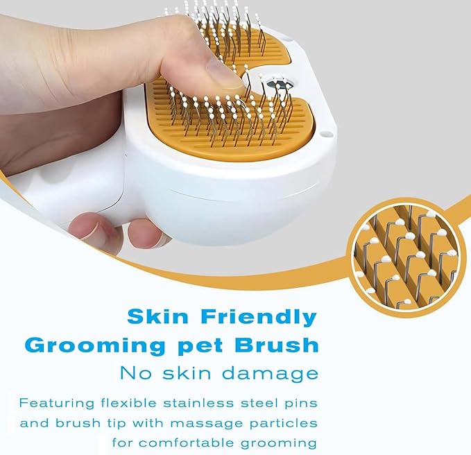 Pet Steam Brush for Dog & Cat – 3-in-1 Spray Hair Removal Comb – Steam Brush for Shedding & Grooming – Water for Long & Short Haired Pets – Spritz Defur Comb (Green)