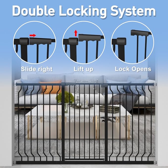 WAOWAO Extra Tall 40.55" Baby Gate 29.92-46.85" Wide Pressure Mounted Walk Through Swing Auto Close Safety Black Metal Toddler Child Dog Pet for Indoor Stairs,Doorways,Kitchen