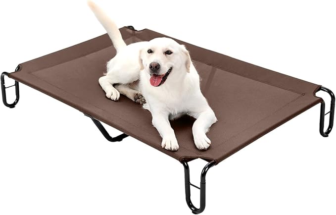 pettycare Elevated Outdoor Dog Bed - Cots Beds for Large Dogs XL, Waterproof Raised Cot Easy to Assemble, Cooling with Teslin Mesh, Durable, Non Slip, Up to 85 lbs, Brown