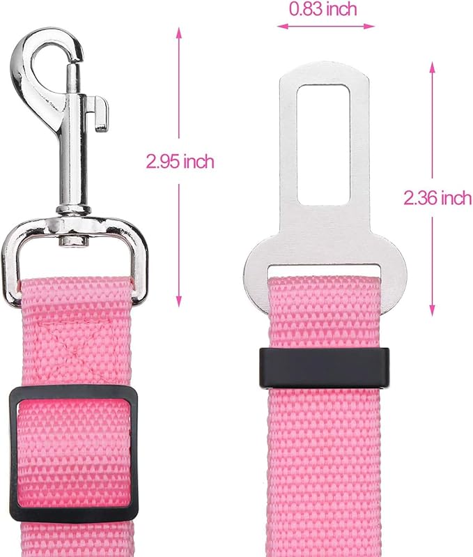 Elisel Elisel 2 Packs Adjustable Length Pet Dog Cat car seat Belt Pet seat Belt Pet Accessories for Dogs Cats and Pets (Pink)