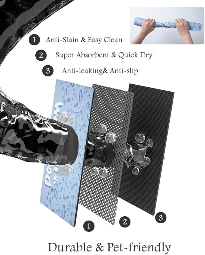 Pet Feeding Mat-Absorbent Dog Mat for Food and Water Bowl-No Stains Quick Dry Water Dispenser Mat-Dog Accessories Pet Supplies-Bowl for Messy Drinkers（PAW,12"x19"
