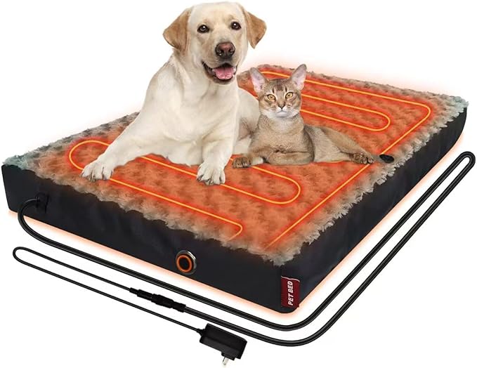 Heated Dog Bed with12V～24V Safe Voltage, Electric Heating Arthritis Orthopedic Dog Bed with Thickened Memory Foam, Heated Pet Bed with Waterproof Cover for Medium Dogs, Large Dogs (Large)