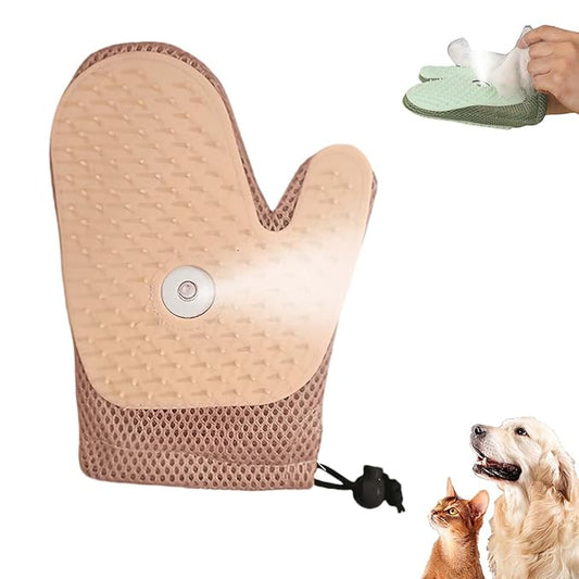 All-in-One Grooming Mist Glove for Pets, Cat Grooming Steam Gloves, Double Sided Pet Hair Remover Gloves for Clothes Furniture, Removal Glove Tool For Long Short Curly Dogs Cats Hair (Pink)