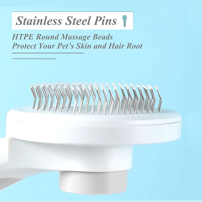 Self Cleaning Slicker Brush for Dogs and Cats, Pet Grooming Hair Brush, Removes Undercoat, Loose Hair, Mats, Tangles, and Dirt, Massages All Hair Types, Gray