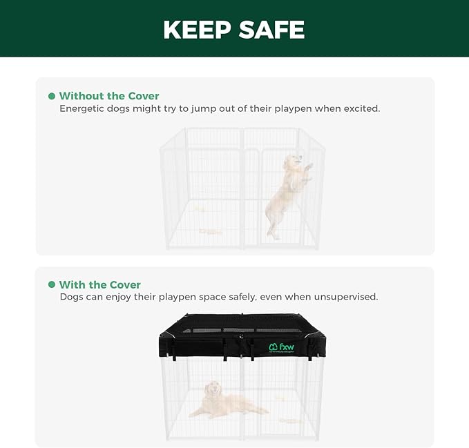 FXW Homeplus Unleashed Indoor Dog Playpen - Stress-Free and Safe Play, Heavy Duty 40 Inch 8 Wire Panels with Playpen Cover for Medium and Large Dogs, Black│Patented