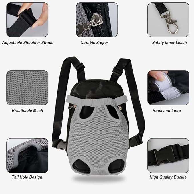 FEimaX Dog Carrier Backpack Pet Legs Out Front Cat Travel Bag, Adjustable Puppy Backpacks Carriers Hands-Free for Small Medium Dogs Cats Hiking Traveling Camping Daily Walking (X-Large, Grey)
