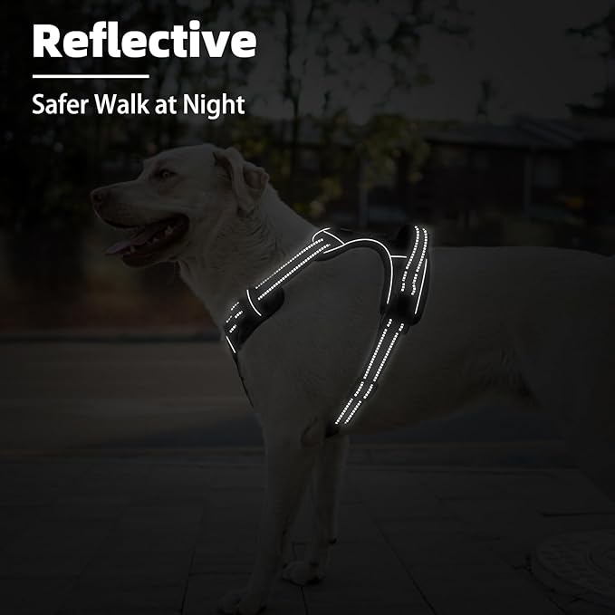 PUPTECK No Pull Dog Harness Medium Sized, Adjustable Reflective Dog Harness with Handle Easy Control, Comfortable Soft Padded Pet Vest Harness for Medium Dogs, Black M