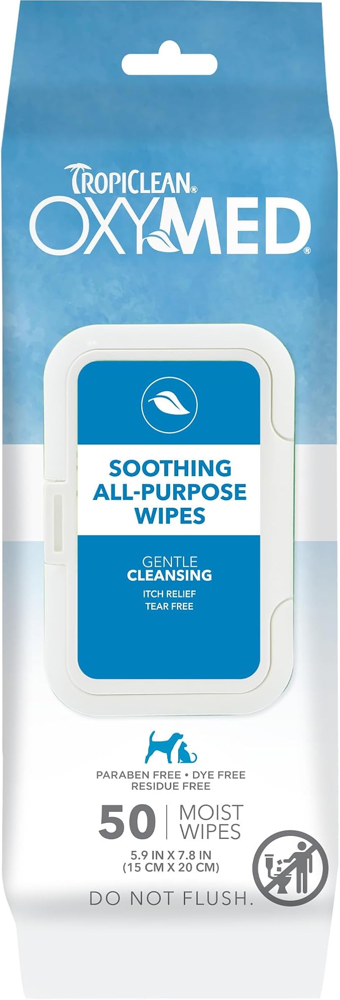 TropiClean Oxymed Soothing Allover Cat & Dog Wipes For Paws And Butt | Anti Itch Relief For Dogs & Cats 50 Count