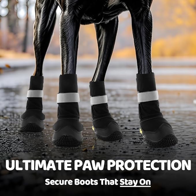 Hcpet Dog Shoes, Dog Boots & Paw Protectors for Winter Snowy Days, Rainy Weather, Outdoor Anti-Slip Sole Dog Booties for Hardwood Floor Black-Leg 7