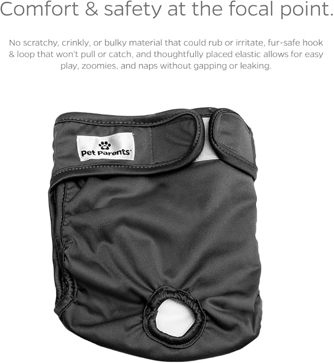 Pet Parents® Washable Dog Diapers (3pack) + Extendrs® of Durable Doggie Diapers, Premium Dog Diapers Female & Male (X-Small, Black)