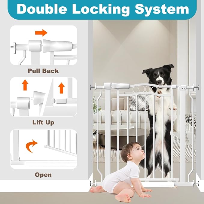 Extra Wide Baby Gate for Doorways 53.1"-62.6", Pressure Mounted Dog Gates With Door, Child Safety Barrier Walk Thru Indoor, Large Babygate Long for Kids Toddler Pet Outside, 30 In Tall White