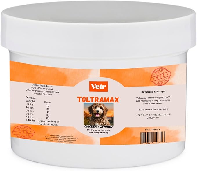 Vetr's Toltramax Toltrazuril Powder for Horses, Dogs, Cats, 100g (5.0%, Chicken)