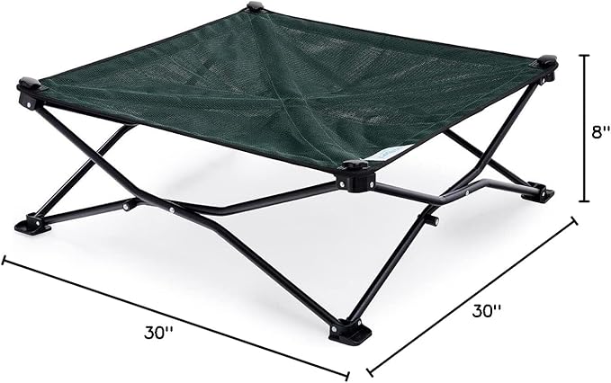 Coolaroo On-The-Go Elevated Dog Bed - Foldable Pop-Up Travel Dog Bed with Breathable, Moisture-Resistant Fabric, Carry Bag Included, Lightweight & Portable, Brunswick Green, Medium
