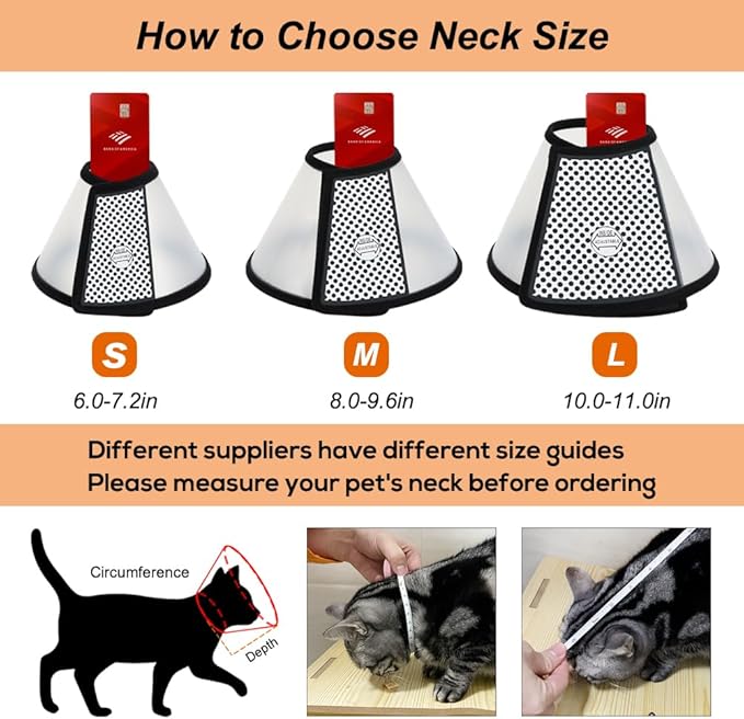 Vivifying Cat Cone, Adjustable Recovery Pet Cone, Lightweight Plastic Elizabethan Collar for Large Cats and Small Size Dogs