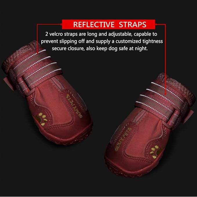 QUMY Dog Shoes for Large Dogs, Medium Dog Boots & Paw Protectors for Winter Snowy Day, Summer Hot Pavement, Waterproof in Rainy Weather, Outdoor Walking, Indoor Hardfloors Anti Slip Sole Pink 3