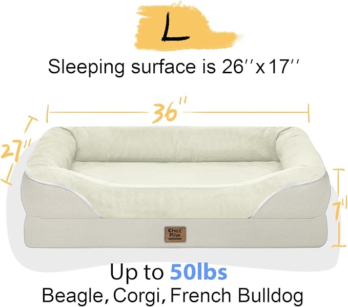 Orthopedic Washable Large Dog Bed - Egg Foam Dog Bed for Large and Medium Dogs Big Pet Beds with Removable Washable Cover and Bolster Non-Slip Bottom
