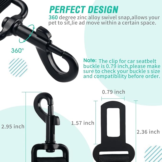 COOYOO Dog Seat Belt, Durability Retractable Dog Car Harness Adjustable Dog Seat Belt for Vehicle Nylon Pet Safety Seat Belts Heavy Duty & Elastic (1 Pack Black)